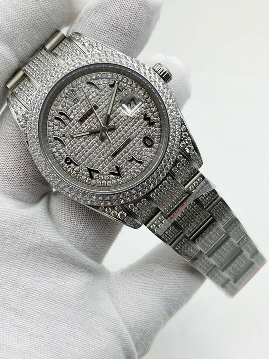 Rolex OYSTER PERPETUAL 41mm 904L SS MOISSANITE DIAMONDS BRACELET AND DIAL A2824 iced out