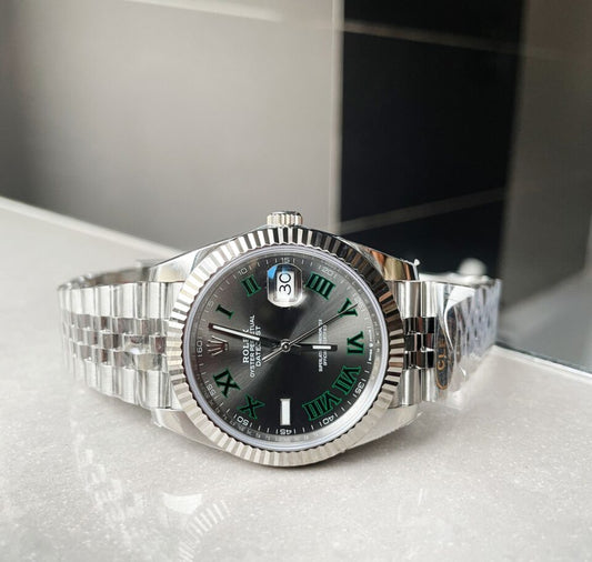 Rolex DateJust Men “wimbledon”SS Grey textured Dial Roman Markers