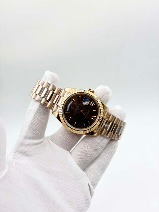GMF Factory 1:1 Rolex Day-Date 40mm 228235 904L RG Fluted Bezel Rose Gold Dial