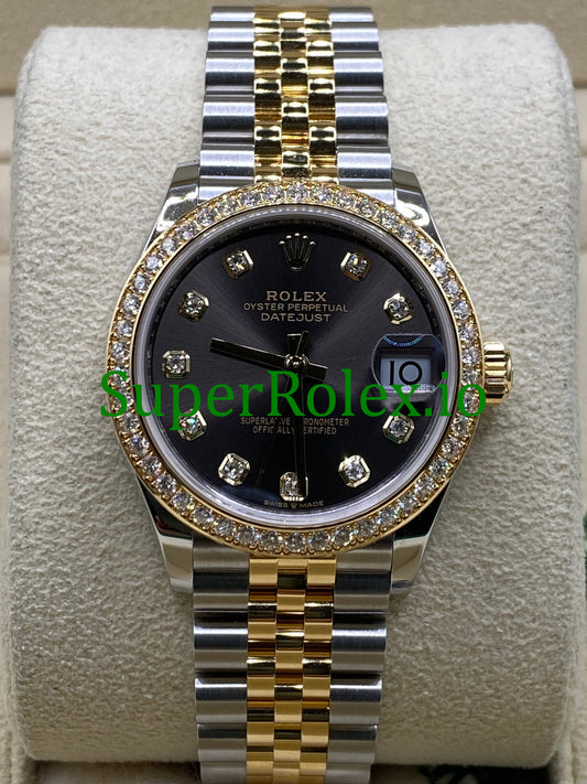 Rolex Datejust 31 Yellow Gold Dark Grey Diamond Dial Ref.278383RBR