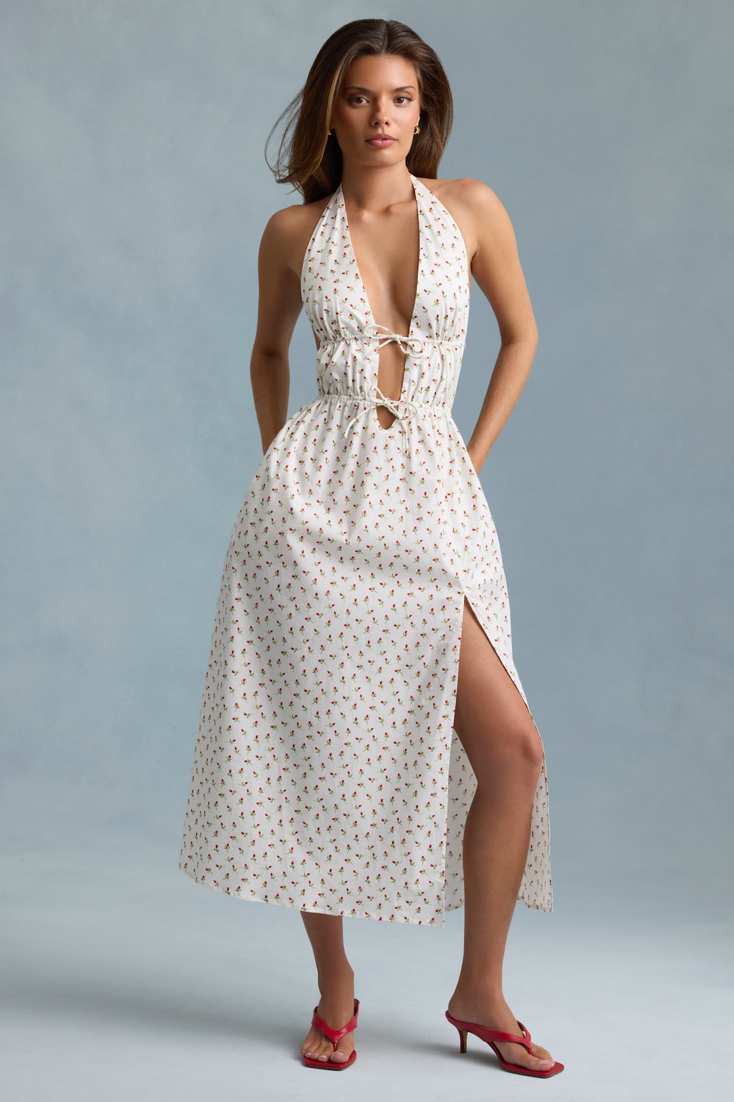 Backless Cotton-Poplin Maxi Dress in Rose Print