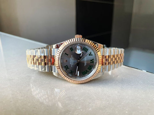 GMF GM Factory 1:1 Rolex DateJust Men 41mm 'wimbledon' RG and SS V2 Grey textured Dial Roman Markers