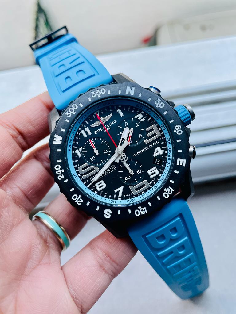 OGF Factory 1:1 Breitling Endurance pro 44mm Black dial Light Blue Rubber Strap quartz movement
