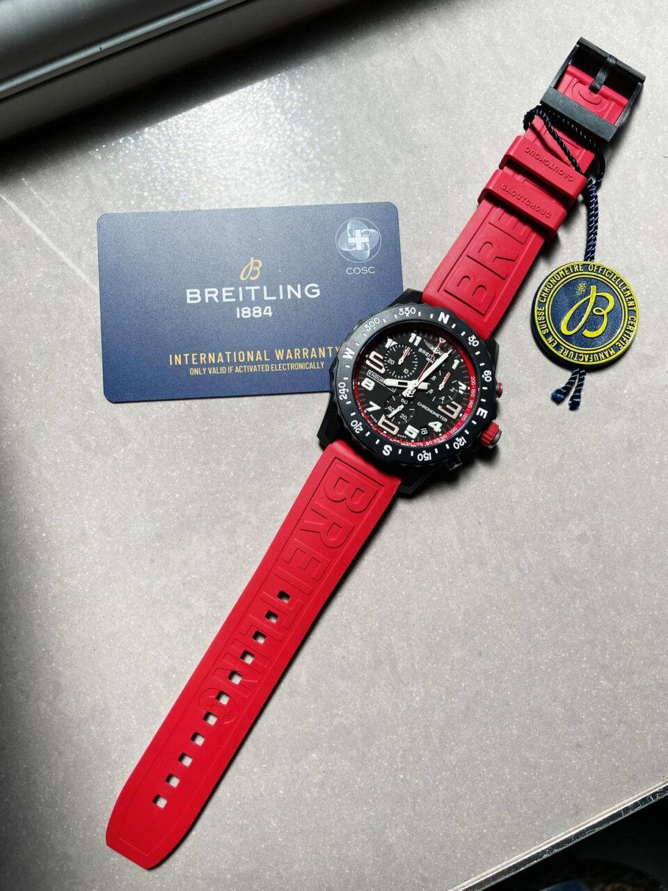 OGF Factory 1:1 Breitling Endurance pro 44mm Black dial Red Rubber Strap quartz movement