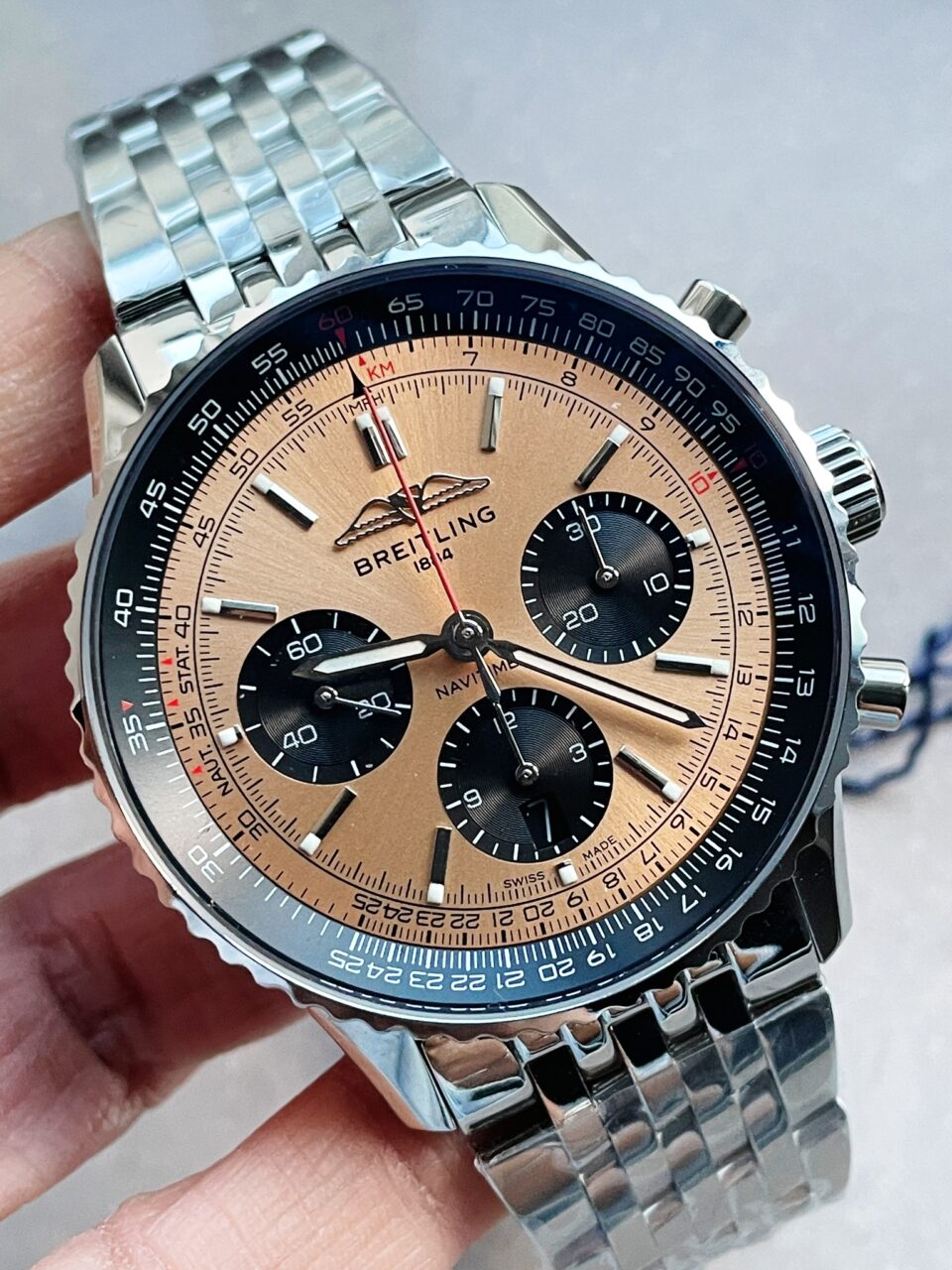 BLS Factory 1:1 Breitling Navitimer 01 Best Edition SS Salmon Dial A7750