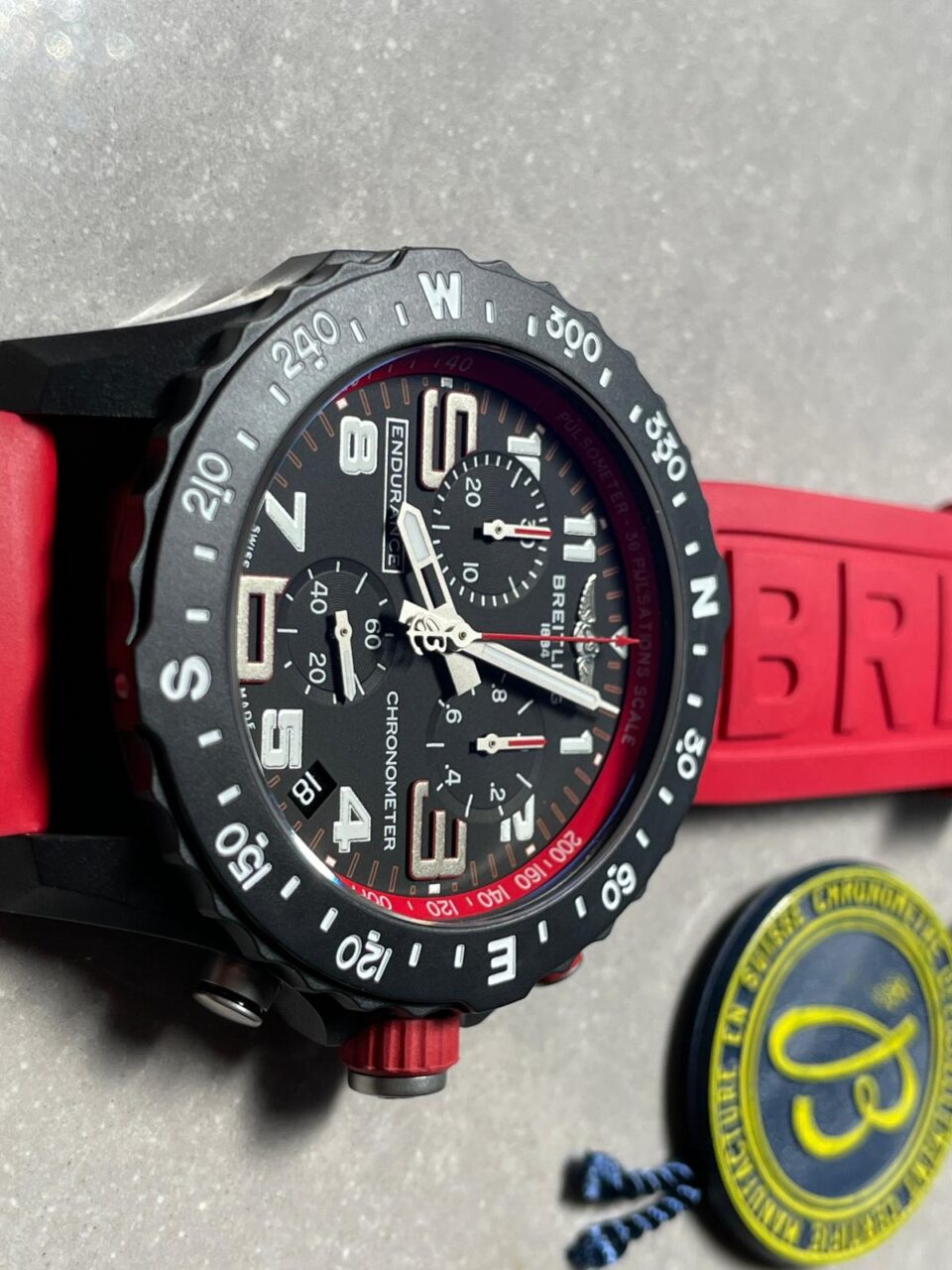 OGF Factory 1:1 Breitling Endurance pro 44mm Black dial Red Rubber Strap quartz movement
