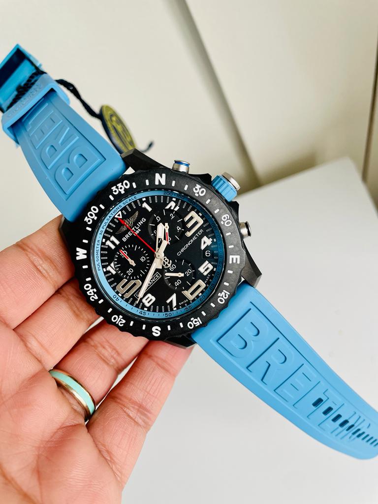 OGF Factory 1:1 Breitling Endurance pro 44mm Black dial Light Blue Rubber Strap quartz movement