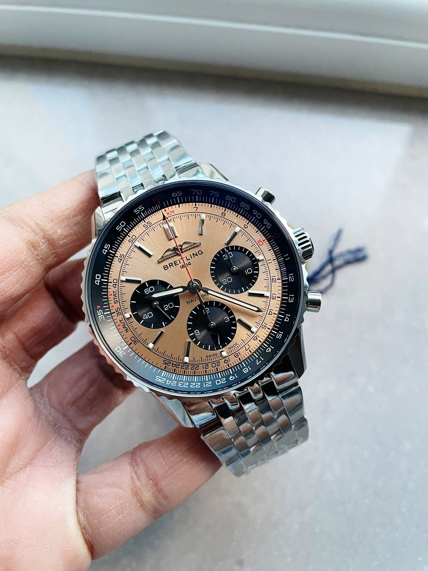 BLS Factory 1:1 Breitling Navitimer 01 Best Edition SS Salmon Dial A7750