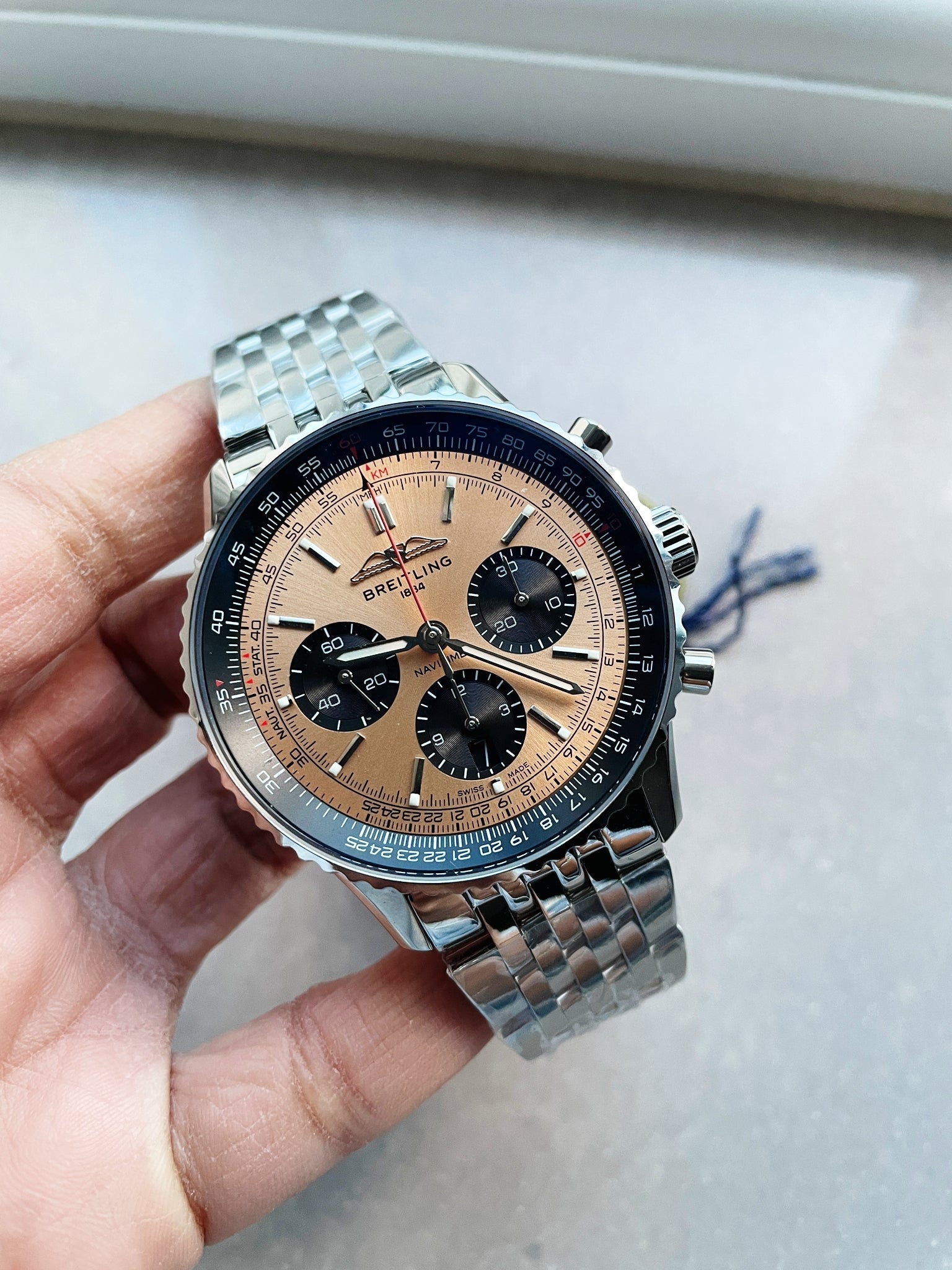 BLS Factory 1:1 Breitling Navitimer 01 Best Edition SS Salmon Dial A7750