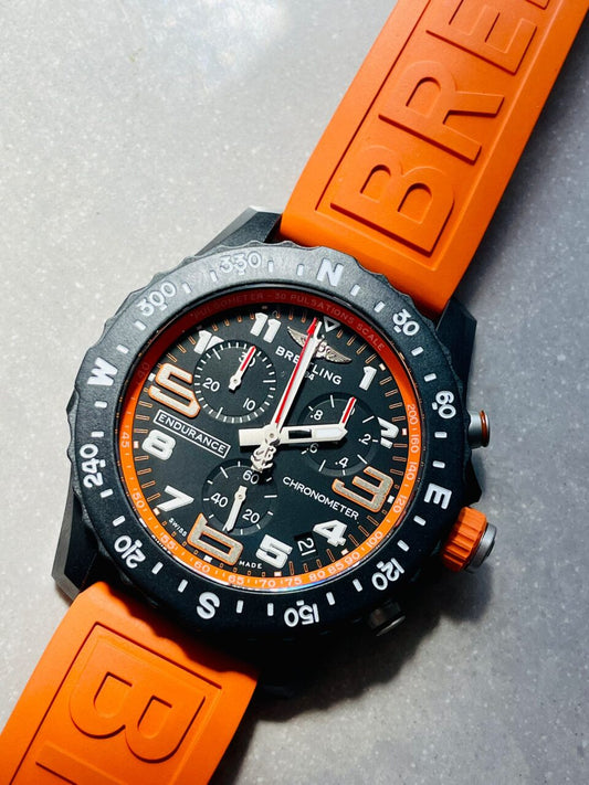 OGF Factory 1:1 Breitling Endurance pro 44mm Black dial orange Rubber Strap quartz movement