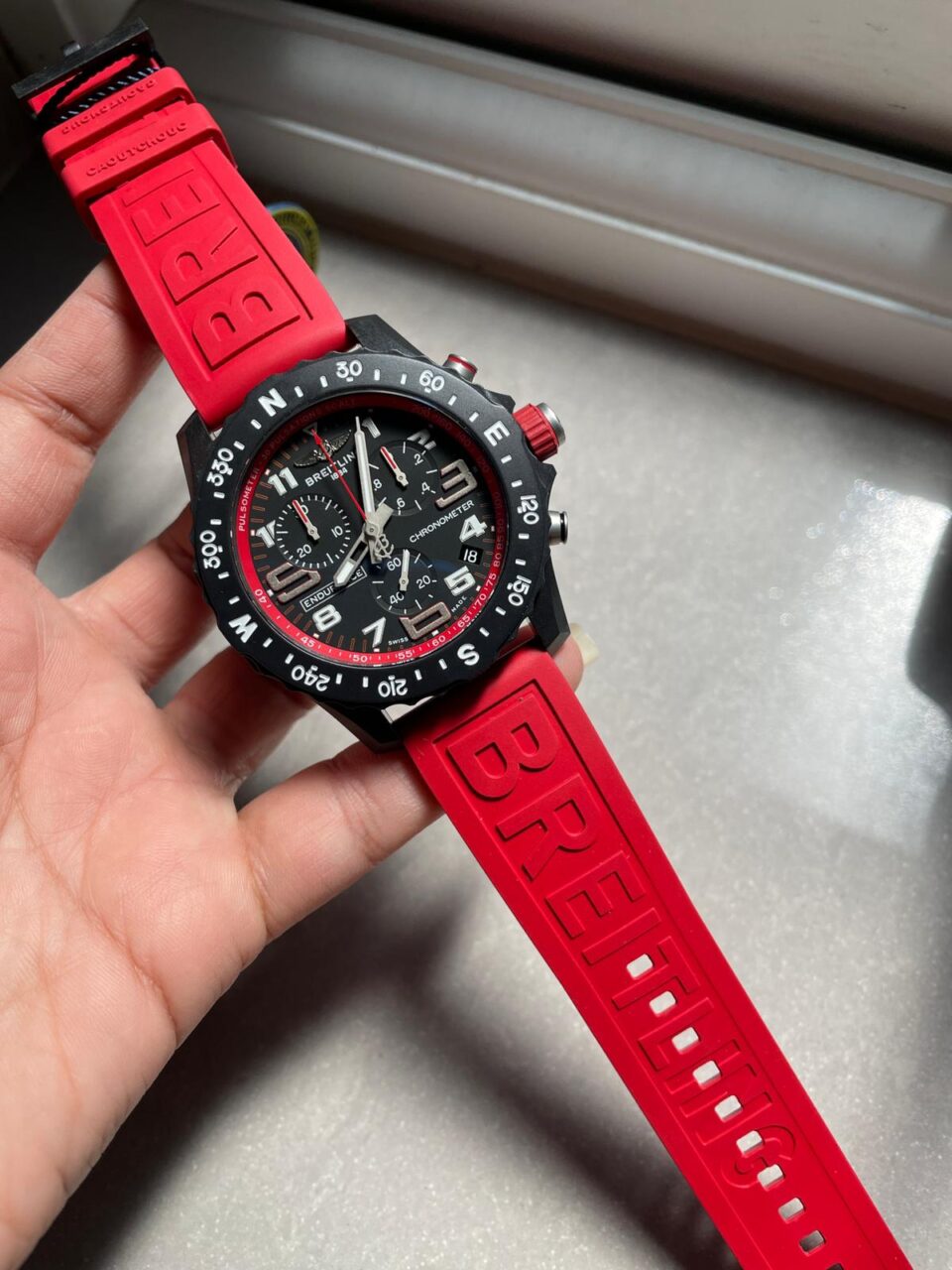 OGF Factory 1:1 Breitling Endurance pro 44mm Black dial Red Rubber Strap quartz movement