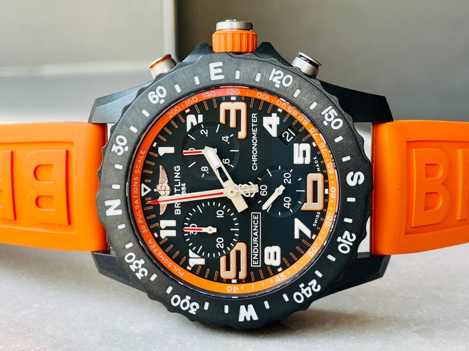 OGF Factory 1:1 Breitling Endurance pro 44mm Black dial orange Rubber Strap quartz movement