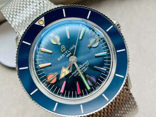 GF Factory 1:1 Breitling SuperOcean Heritage 57 SS/Black Ceramic Bezel Blue Dial Colors Markers A2824