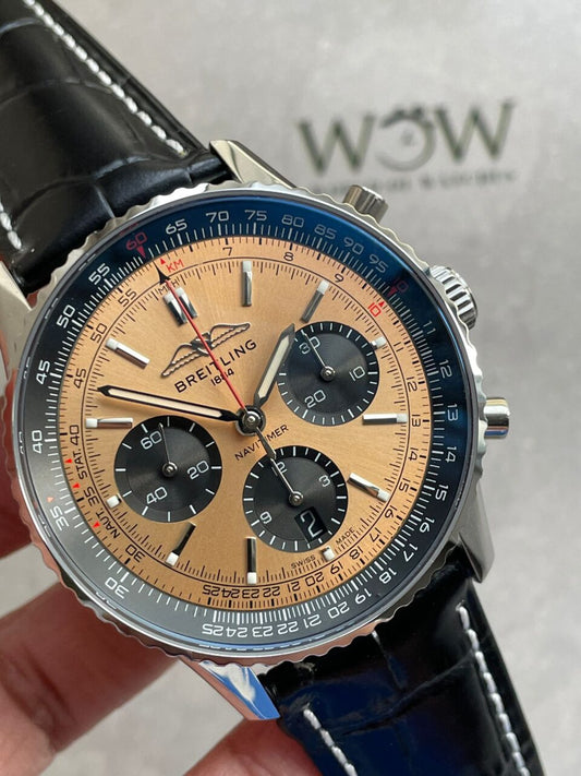 BLS Factory 1:1 Breitling Navitimer 01 Best Edition SS salmon Dial A7750