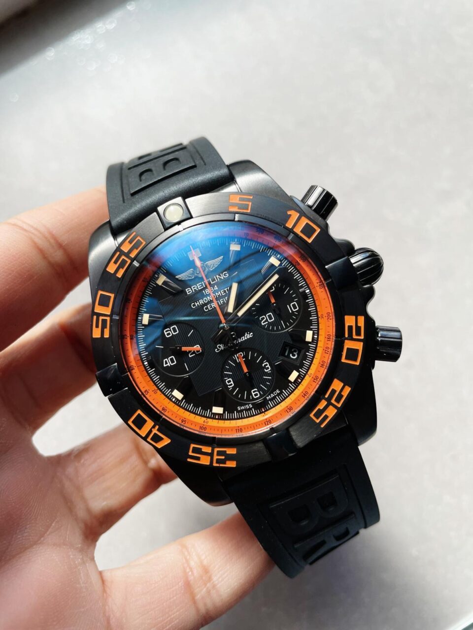 GF Factory 1:1 Breitling Chronomat 44mm Blacksteel Orange Best Edition Black Dial A7750