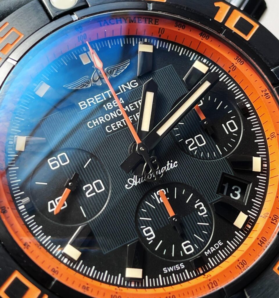 GF Factory 1:1 Breitling Chronomat 44mm Blacksteel Orange Best Edition Black Dial A7750