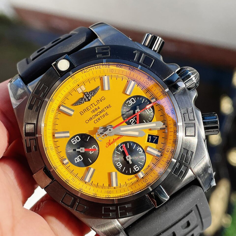 GF Factory 1:1 Breitling Chronomat 44mm Blacksteel Special Edition Yellow Dial A7750