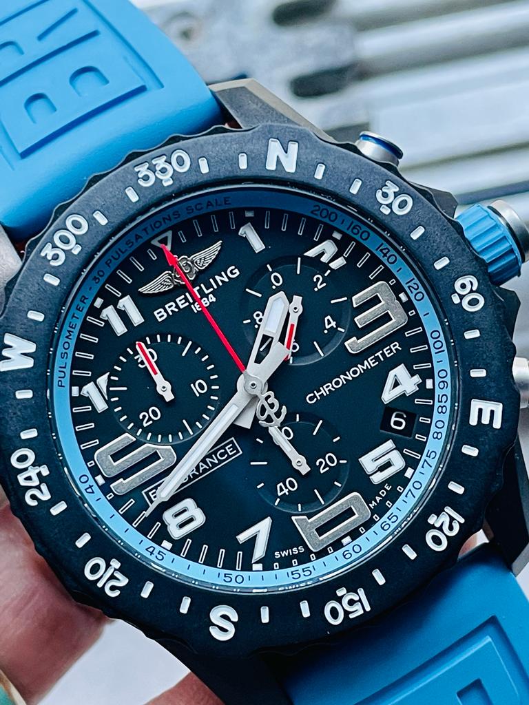OGF Factory 1:1 Breitling Endurance pro 44mm Black dial Light Blue Rubber Strap quartz movement