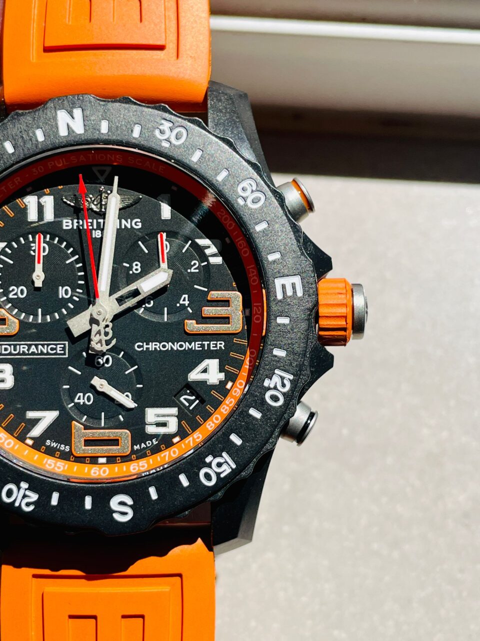 OGF Factory 1:1 Breitling Endurance pro 44mm Black dial orange Rubber Strap quartz movement
