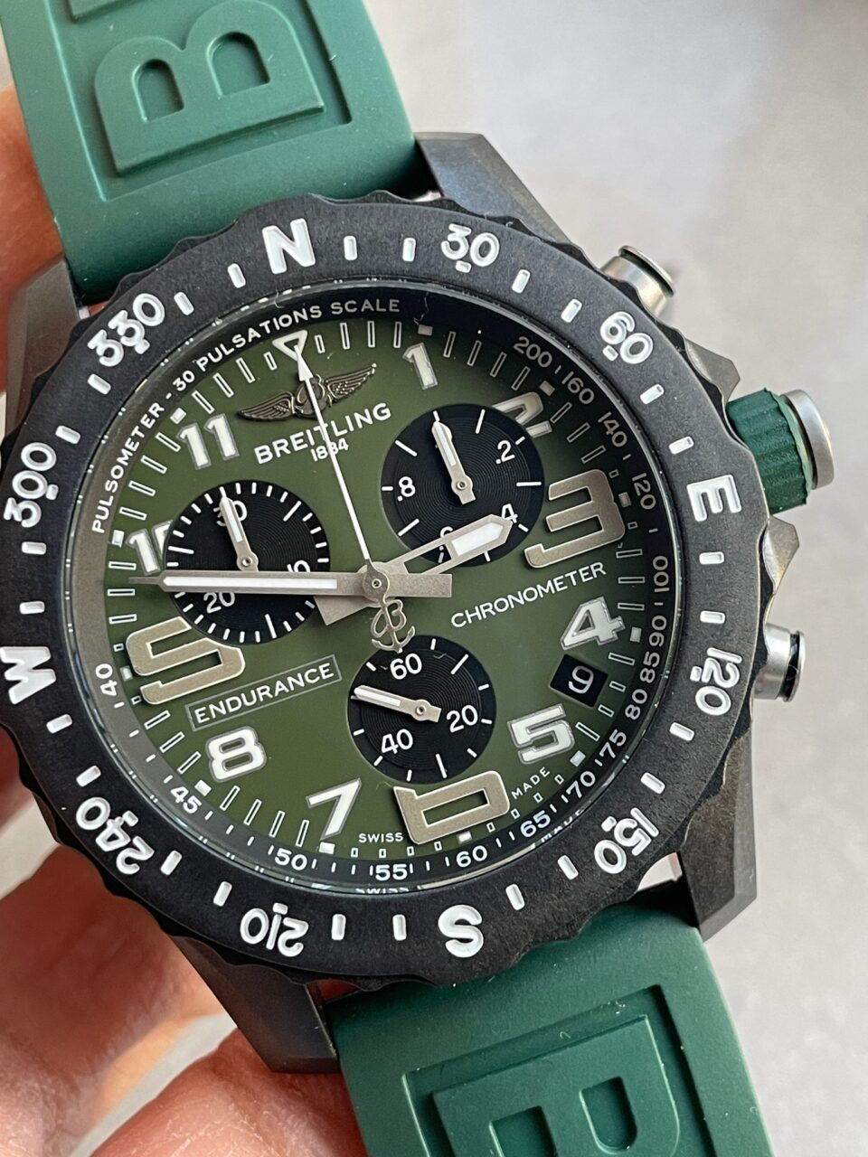 OGF Factory 1:1 Breitling Endurance pro 44mm Army green dial green Rubber Strap quartz movement