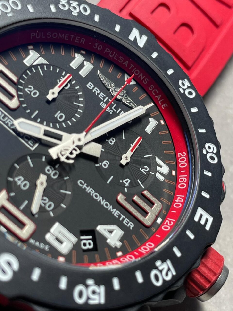 OGF Factory 1:1 Breitling Endurance pro 44mm Black dial Red Rubber Strap quartz movement