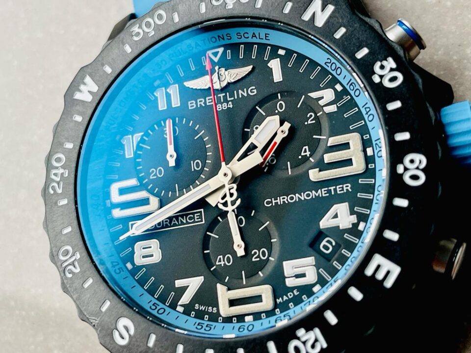 OGF Factory 1:1 Breitling Endurance pro 44mm Black dial Light Blue Rubber Strap quartz movement