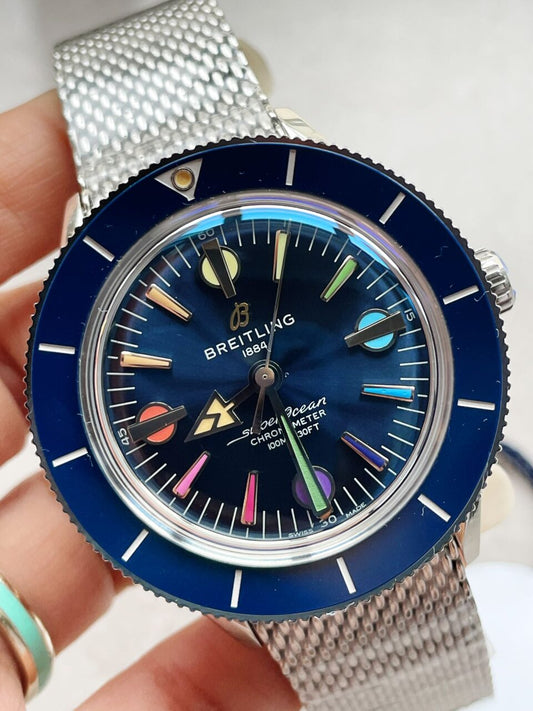 GF Factory 1:1 Breitling SuperOcean Heritage 57 SS/Black Ceramic Bezel Blue Dial Colors Markers A2824