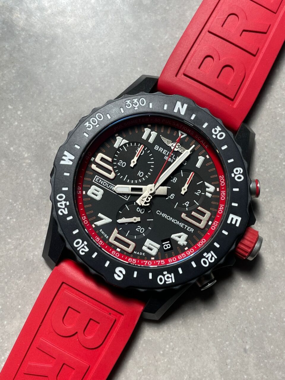 OGF Factory 1:1 Breitling Endurance pro 44mm Black dial Red Rubber Strap quartz movement