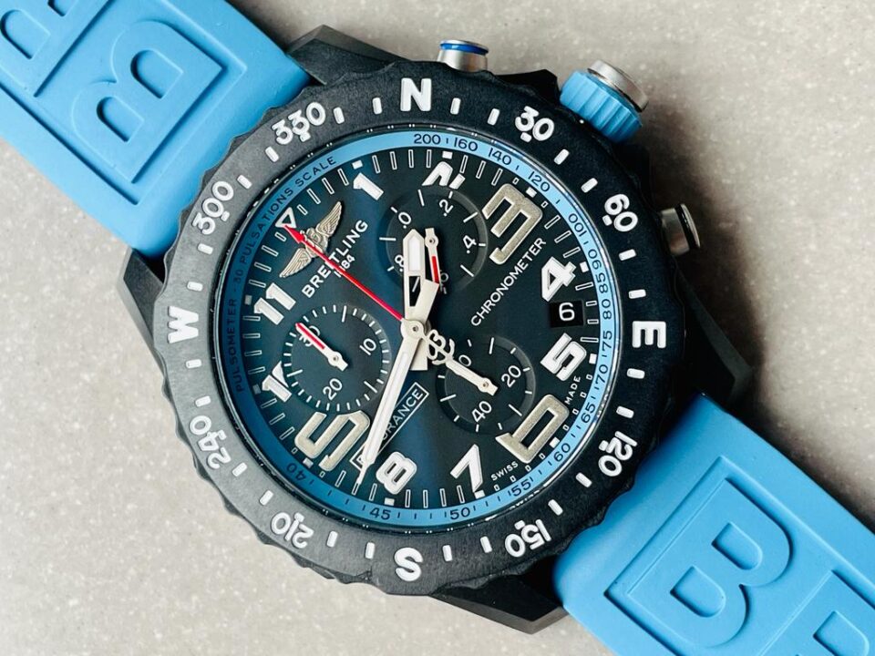 OGF Factory 1:1 Breitling Endurance pro 44mm Black dial Light Blue Rubber Strap quartz movement