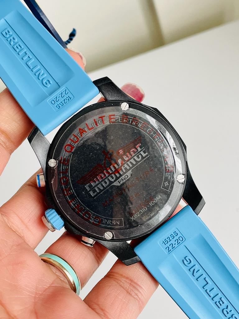 OGF Factory 1:1 Breitling Endurance pro 44mm Black dial Light Blue Rubber Strap quartz movement