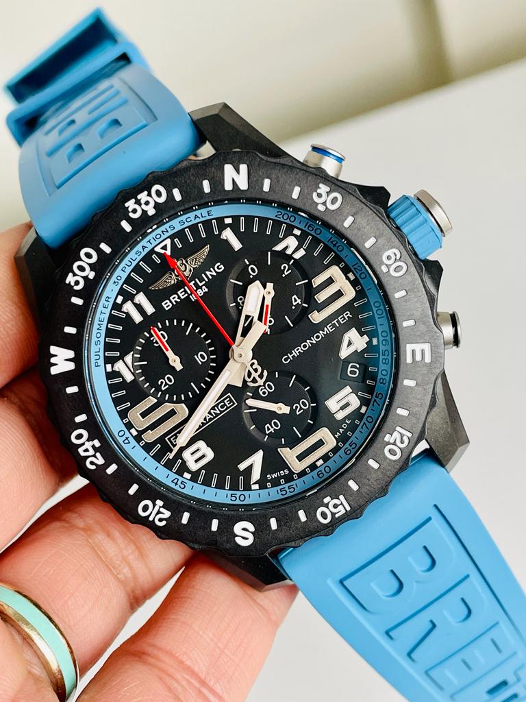 OGF Factory 1:1 Breitling Endurance pro 44mm Black dial Light Blue Rubber Strap quartz movement