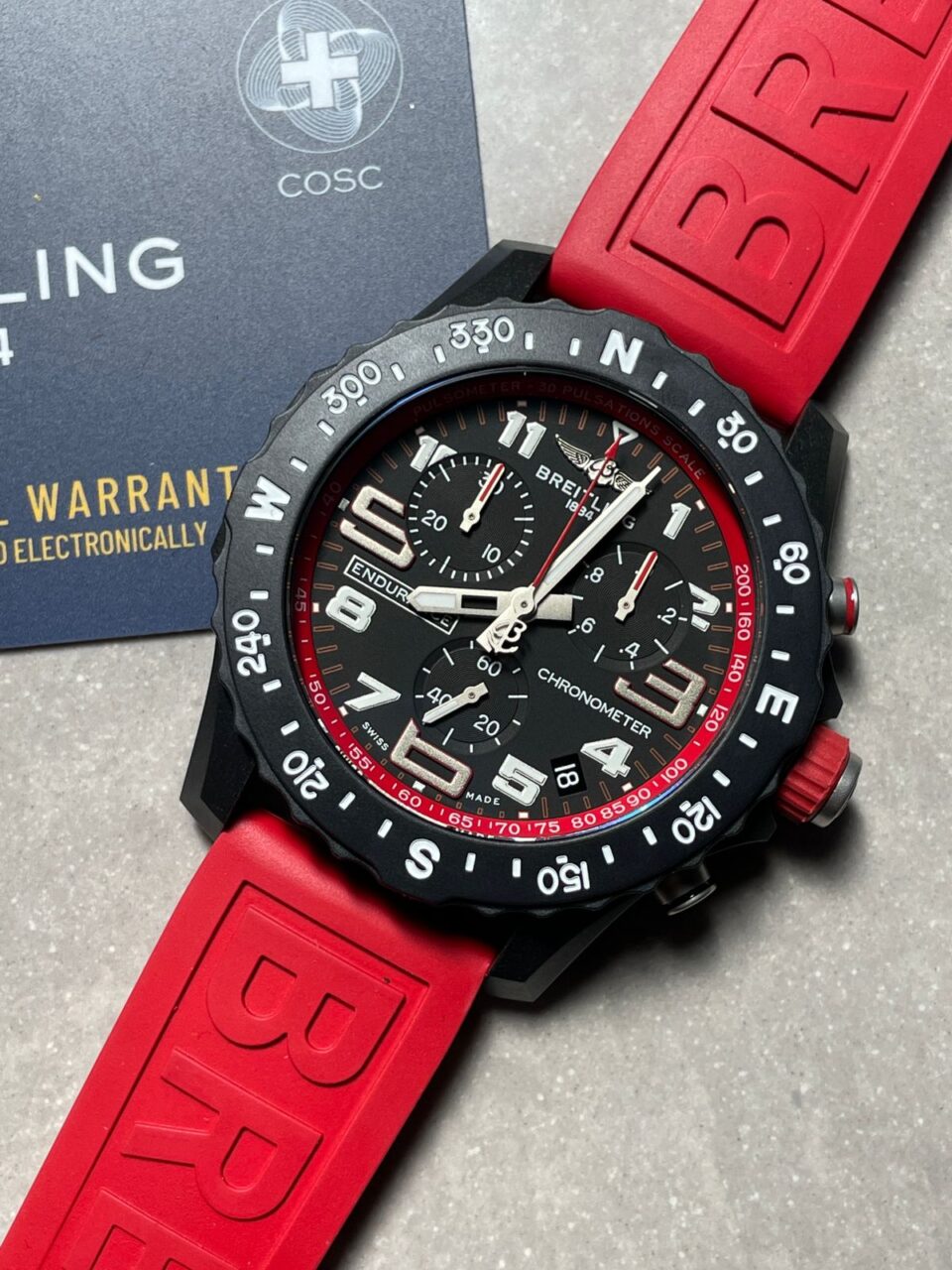 OGF Factory 1:1 Breitling Endurance pro 44mm Black dial Red Rubber Strap quartz movement